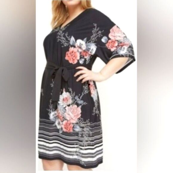 Lane Bryant Black Belted Floral Dress Size 22/24 - Picture 1 of 9